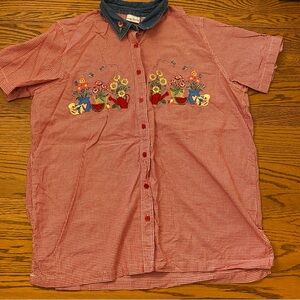 Bobbie Brooks Shirt Women’s 18W/20W Plaid Embroidered  Button-Down Short Sleeves